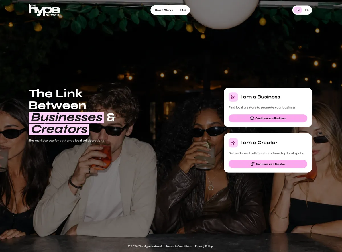 The Hype Network marketplace landing page